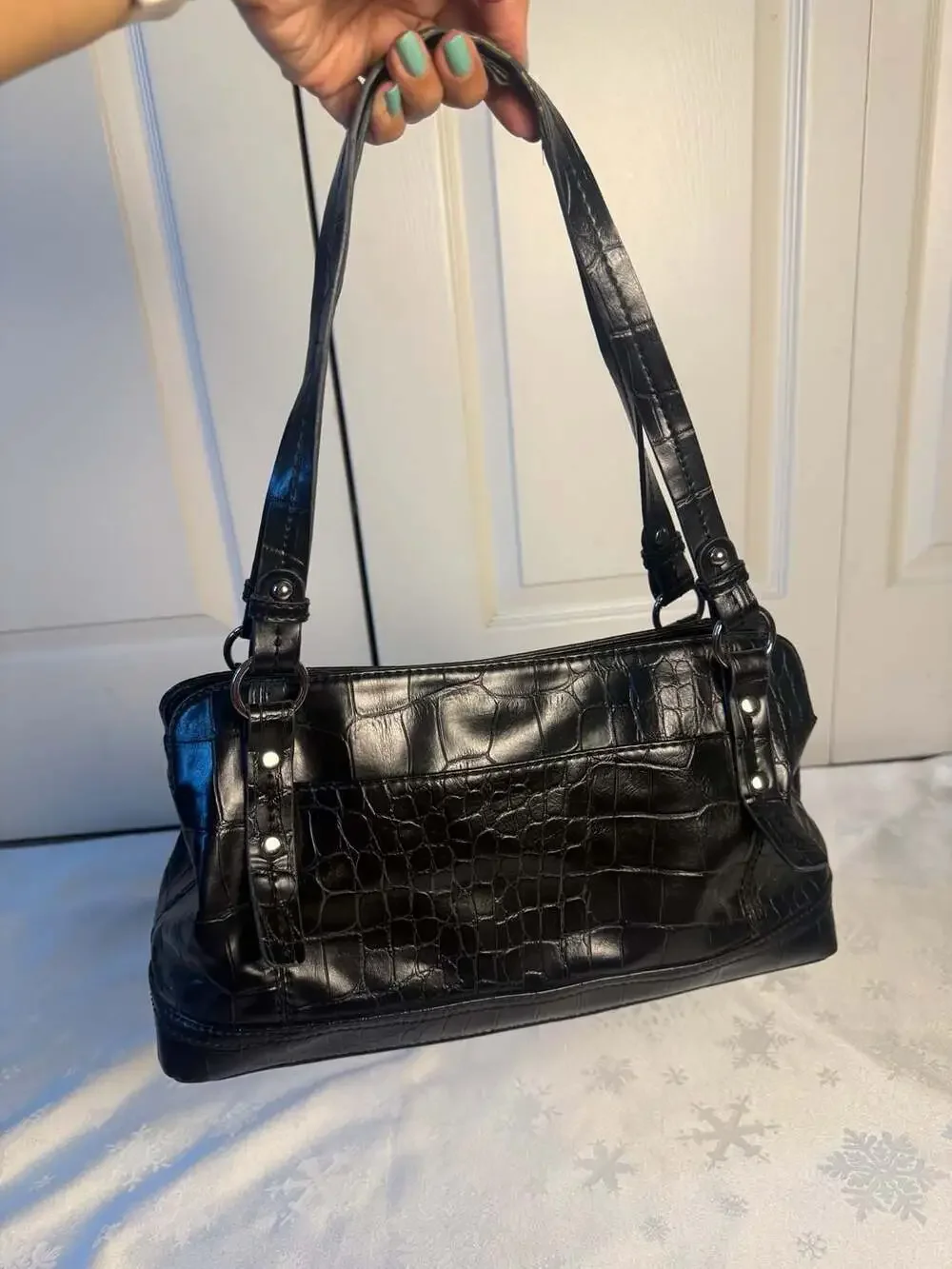 Relic Black Croc Embossed Shoulder Bag Y2K Studded Satchel Purse Goth